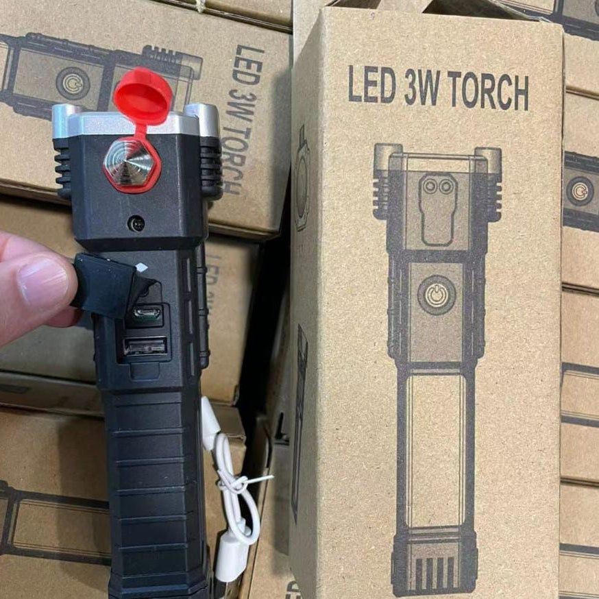Versatile High Power Led Flashlight Focus Light Power Bank and Window Hammer