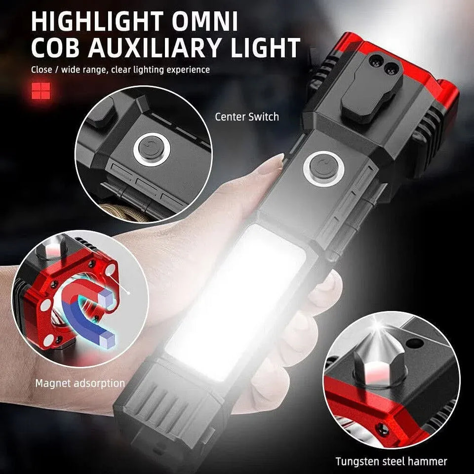 Versatile High Power Led Flashlight Focus Light Power Bank and Window Hammer
