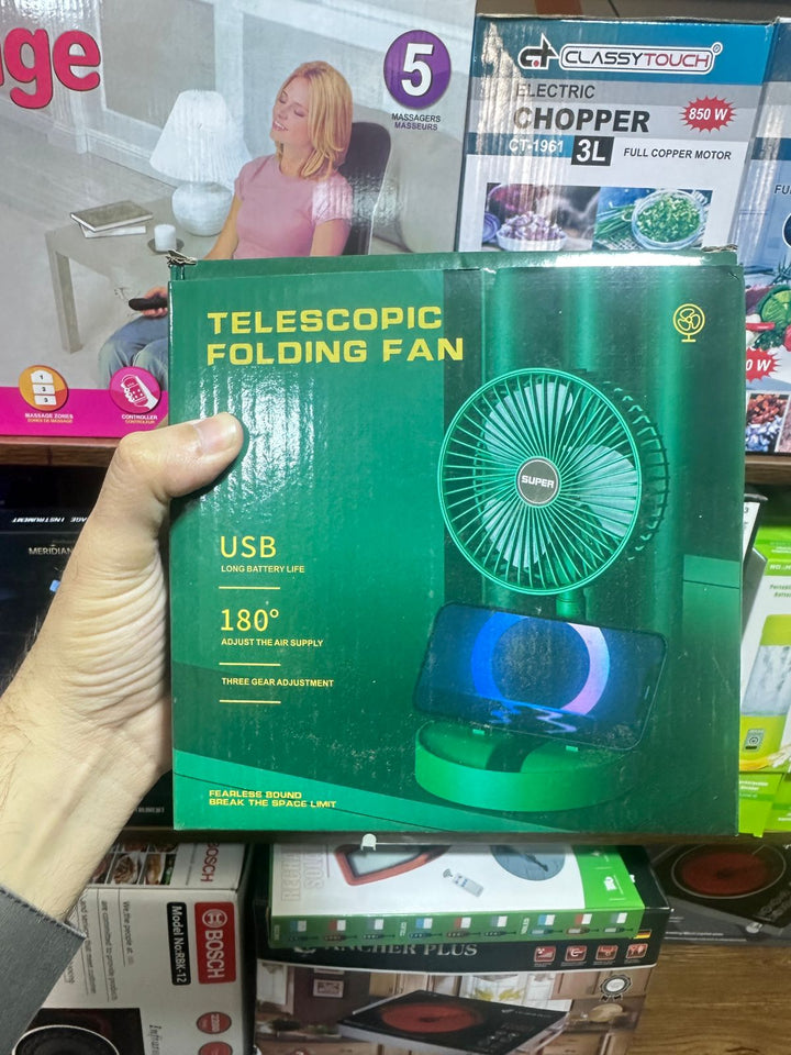 Rechargeable Portable Telescopic Folding Table Fan – 3-Speed Adjustable Desk Fan