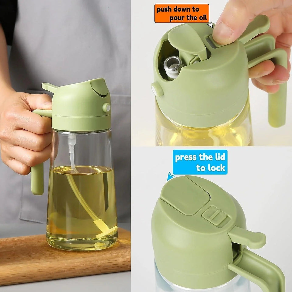 2-in-1 Oil Spray Bottle | Adjustable Mist & Dispenser | 470ml Leak-Proof Glass Container | For Cooking, BBQ, Baking & Air Fryer 380ml