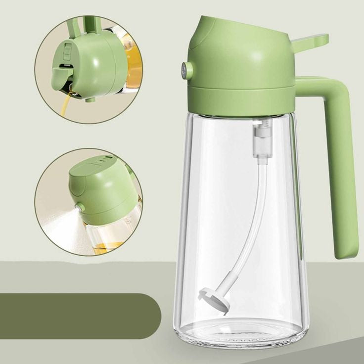 2-in-1 Oil Spray Bottle | Adjustable Mist & Dispenser | 470ml Leak-Proof Glass Container | For Cooking, BBQ, Baking & Air Fryer 380ml